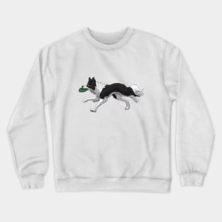 Running Black Border Collie with Frisbee Crewneck Sweatshirt